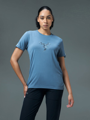 TECHNOSPORT Printed Women Round Neck Blue T-Shirt