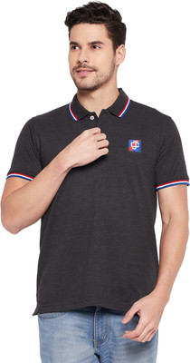 Camey Self Design Men Polo Neck Black T-Shirt