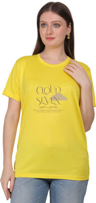 liox Graphic Print Women Round Neck Yellow T-Shirt