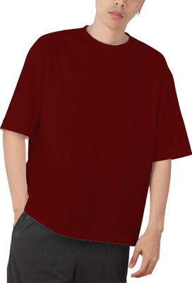 Ashkart Solid Men Round Neck Maroon T-Shirt