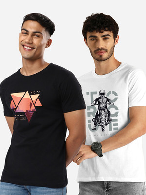 BEWAKOOF Printed Men Round Neck Black T-Shirt