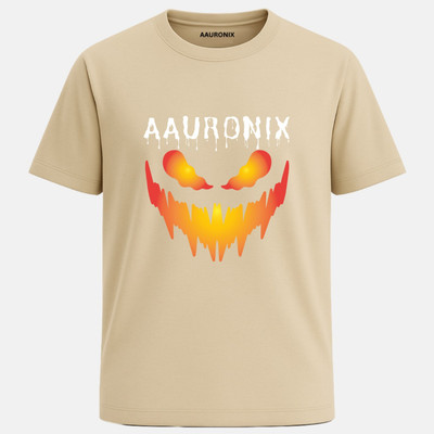 dasbrathers Printed Men Round Neck Reversible Beige T-Shirt