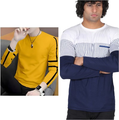 Pachirisu Printed Men Henley Neck Yellow, Navy Blue T-Shirt