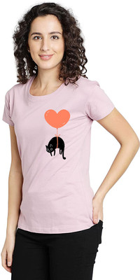 I KING Printed Women Round Neck Pink T-Shirt