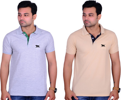 La Milano Solid Men Polo Neck Beige T-Shirt