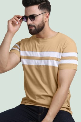 Diversify Striped Men Round Neck Gold T-Shirt