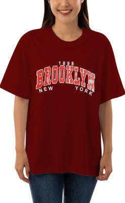 HouseOfCommon Graphic Print Women Round Neck Maroon T-Shirt