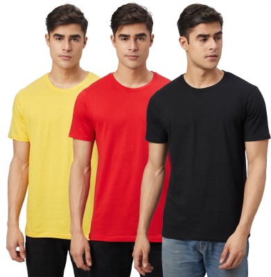 FTX Solid Men Round Neck Yellow, Red, Black T-Shirt