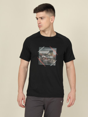 TECHNOSPORT Graphic Print Men Crew Neck Black T-Shirt