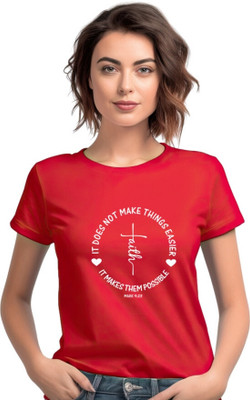 The Witty Curls Printed Women Round Neck Red T-Shirt