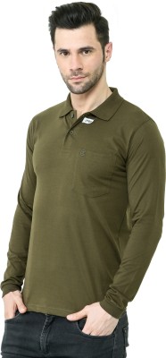 CALIZAR Solid Men Round Neck Dark Green T-Shirt