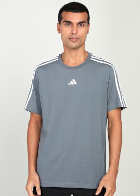 ADIDAS Solid Men Round Neck Grey T-Shirt