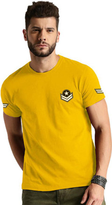 LazyChunks Printed Men Round Neck Yellow T-Shirt