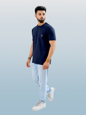 Reva creation Solid Men Polo Neck Blue T-Shirt