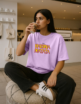 JUNEBERRY Printed, Typography Women Round Neck Purple T-Shirt