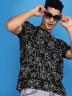 V-MART Printed, Typography Men Round Neck Black T-Shirt