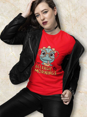 Clori Solid Women Round Neck Red T-Shirt