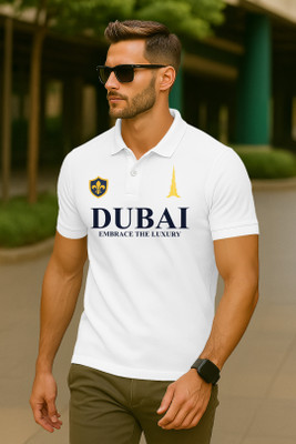 Dagcros Printed Men Polo Neck White T-Shirt