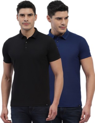 HUMMEL Solid Men Polo Neck Blue, Black T-Shirt