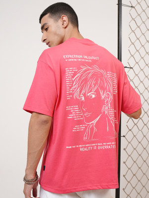 HIGHLANDER Printed Men Round Neck Pink T-Shirt