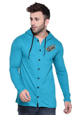 tfurnish Printed Men Hooded Neck Light Green T-Shirt