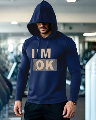AUSK Typography Men Hooded Neck Blue T-Shirt