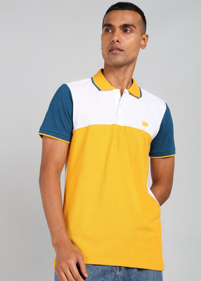 KILLER Solid Men Polo Neck Yellow T-Shirt