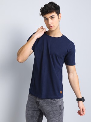 Paul Street Solid Men Round Neck Navy Blue T-Shirt