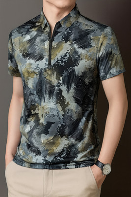 NOW OR NEVER Printed Men Zip Neck Multicolor T-Shirt