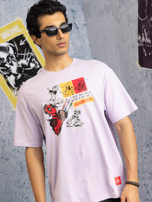 WROGN Printed Men Crew Neck Purple T-Shirt