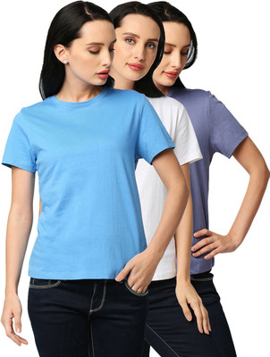 KILLER Solid Women Round Neck Multicolor T-Shirt