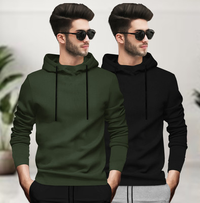 BLIVE Printed Men Hooded Neck Dark Green, Black T-Shirt