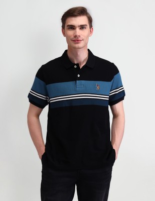 U.S. Polo Assn. Denim Co. Striped Men Polo Neck Black T-Shirt