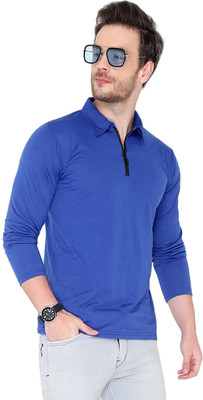 JB Jangoboy Solid Men Polo Neck Dark Blue T-Shirt