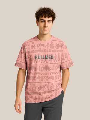 Bullmer Graphic Print Men Round Neck Pink T-Shirt