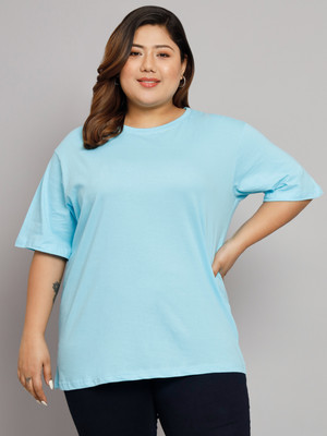 FUNDAY FASHION Solid Women Round Neck Blue T-Shirt