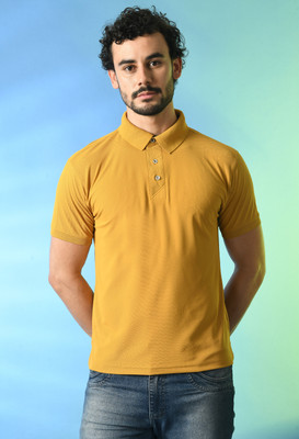 PRINTCULTR Solid Men Polo Neck Yellow T-Shirt