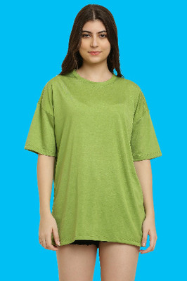 The Unicharm Solid Women Round Neck Light Green T-Shirt