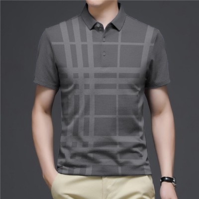 Bell Paper Checkered Men Polo Neck Grey T-Shirt