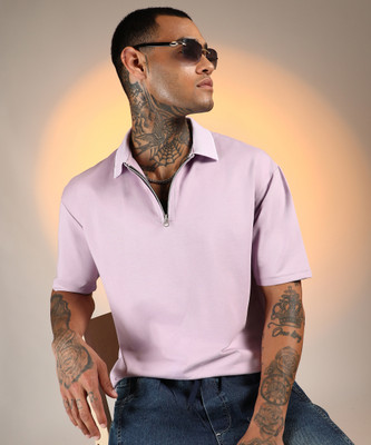 CAMPUS SUTRA Solid Men Polo Neck Purple T-Shirt