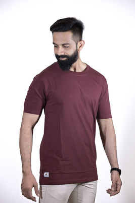 Lynx Solid Men Round Neck Brown T-Shirt