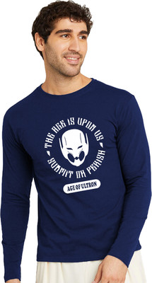OrrganicChics Superhero Men Round Neck Navy Blue T-Shirt