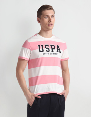 U.S. Polo Assn. Denim Co. Embroidered, Colorblock Men Round Neck Pink T-Shirt