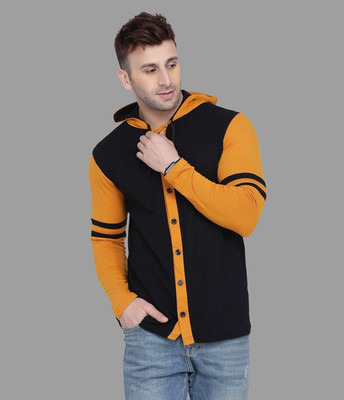 tfurnish Colorblock Men Hooded Neck Gold, Black T-Shirt