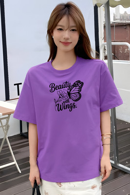 Stylicity Printed Women Round Neck Purple T-Shirt