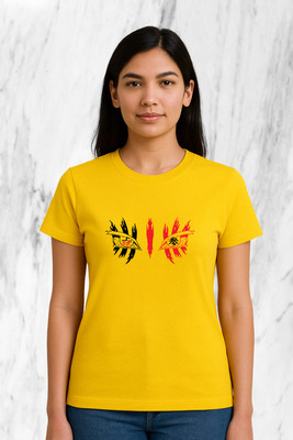 Buddy Collection Graphic Print Women Round Neck Yellow T-Shirt