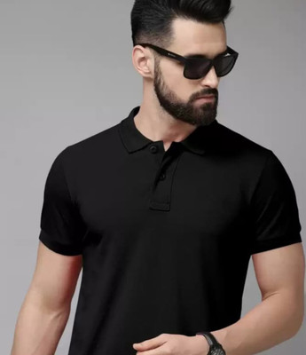 Adorbs Trend Solid Men Polo Neck Black T-Shirt