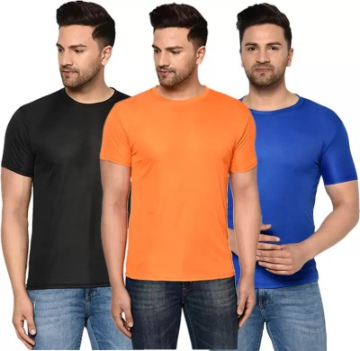 COBSUN Solid Men Round Neck Black, Orange, Dark Blue T-Shirt