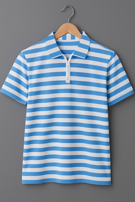 NB NICKY BOY Striped Men Polo Neck Blue, White T-Shirt