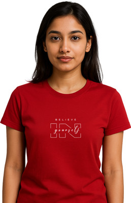 Buddy Collection Printed Women Round Neck Red T-Shirt
